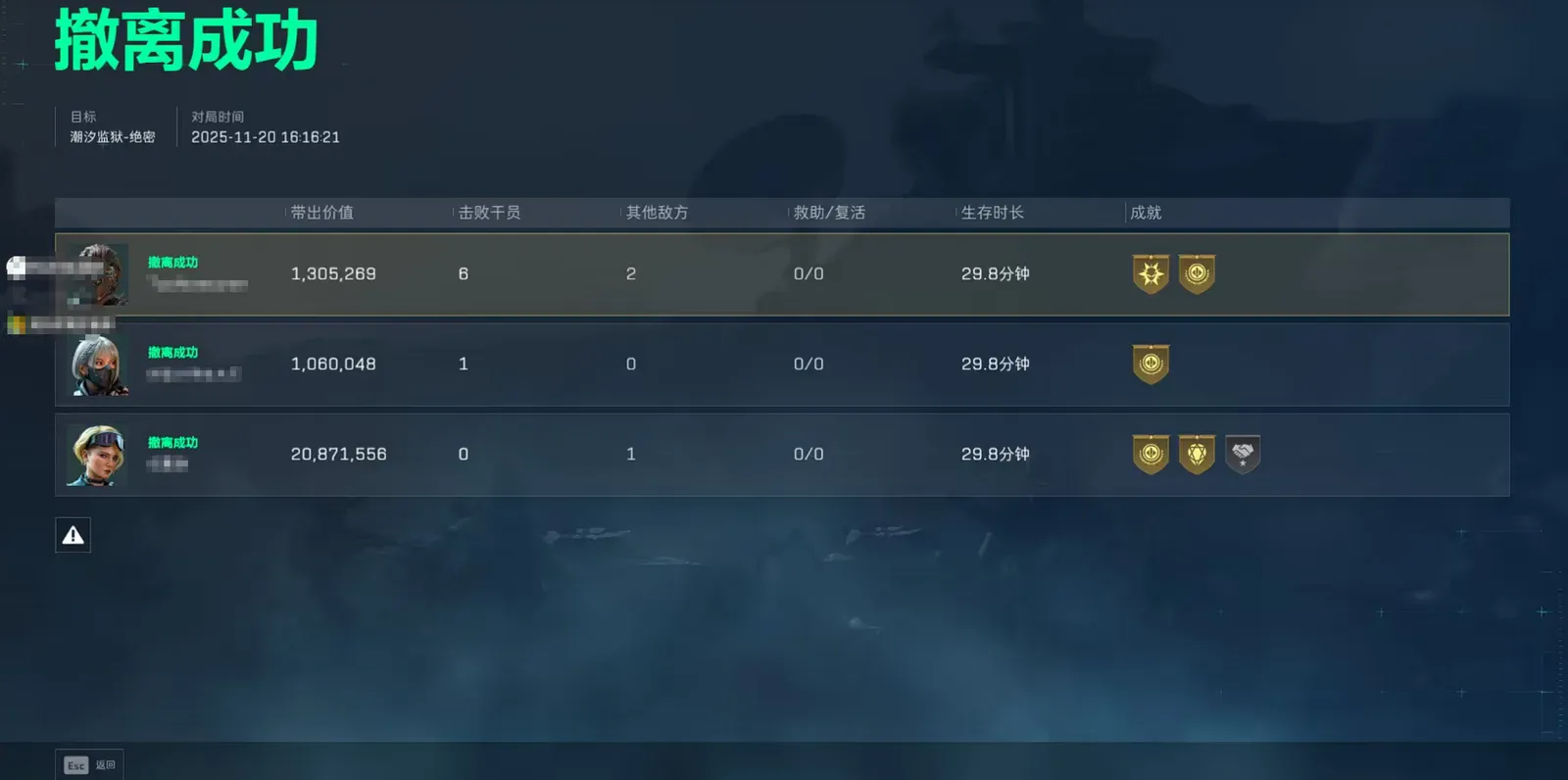 三角洲行动绝密双护｜潮汐监狱单人 6 杀 · 2000 万撤离截图