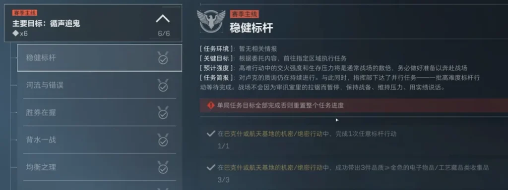 三角洲行动S9第四阶段速通稳健标杆截图，展示稳健标杆的规则、位置、奖励或实战信息