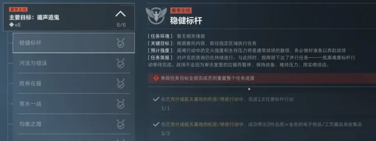三角洲行动S9第四阶段速通稳健标杆截图，展示稳健标杆的规则、位置、奖励或实战信息