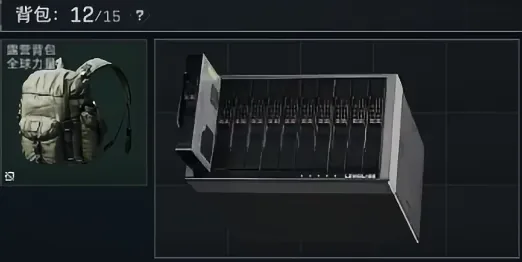 三角洲行动露营背包展示图，展示绿色品质露营背包的格子布局与外观