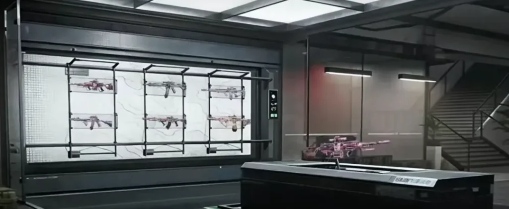 三角洲行动S9武器架功能展示图，展示收藏室新增武器架分支和武器陈列效果