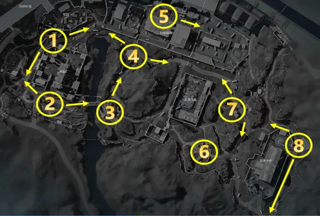 三角洲行动火箭鼠鼠零号大坝刷新点图，展示零号大坝地图内的火箭鼠鼠刷新区域