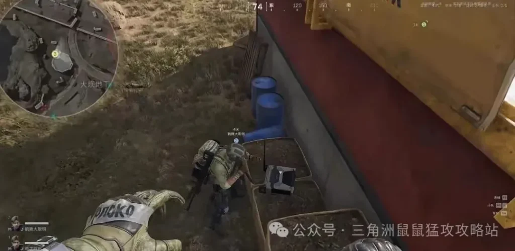三角洲行动S9零号大坝硬通货任务第一步截图，展示前往圆形平台侧面接取渡鸦任务的位置