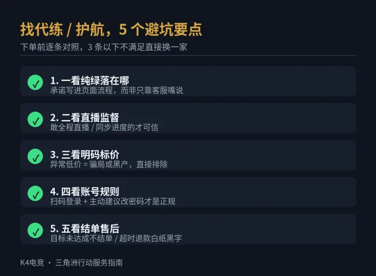 三角洲行动代练护航避坑指南-5个判断靠谱要点的信息图